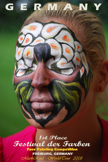 full face painting by Mark Reid that is on the cover of a magazine that states he won a contest in 2008